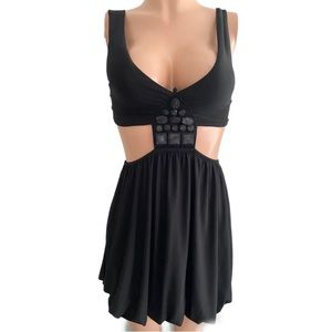 Sexy Black w stones cut-out cleavage dress glam cut out mini m going out
